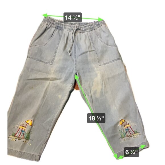 Vintage 90s K.T. Sport Keneth too Light Wash Denim Embroidered Capri Pants SZ MP - Picture 10 of 10